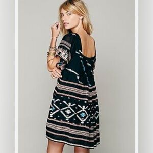 Free People Women Black New Romantics Embroidered Boho Dress Sz XS